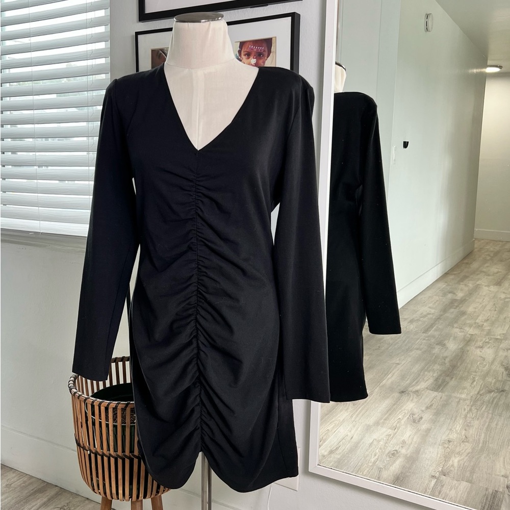 Reformation Black Cally Ruched Mini Dress